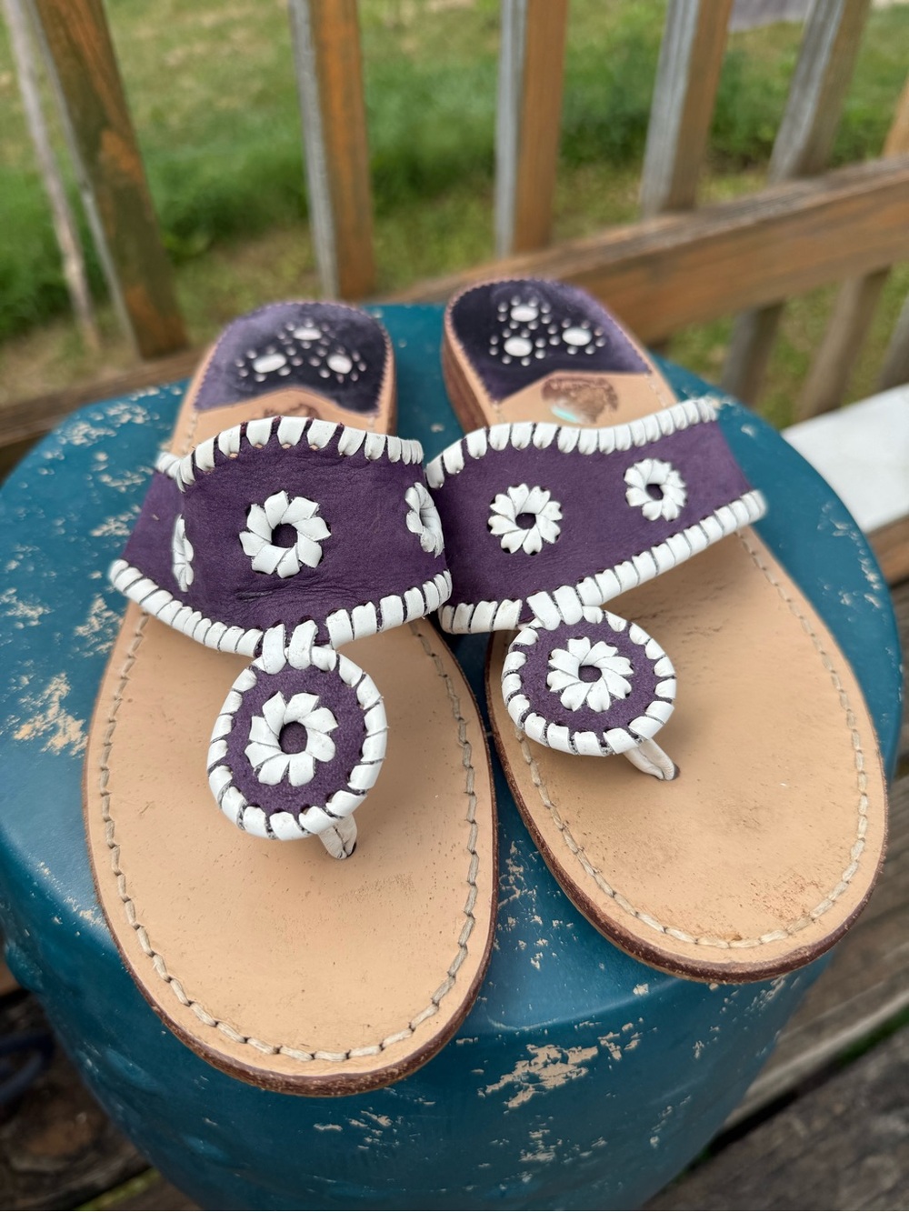 Jack Roger Purple Leather Floral Thong Sandals - Women's Stylish Summer Shoes
